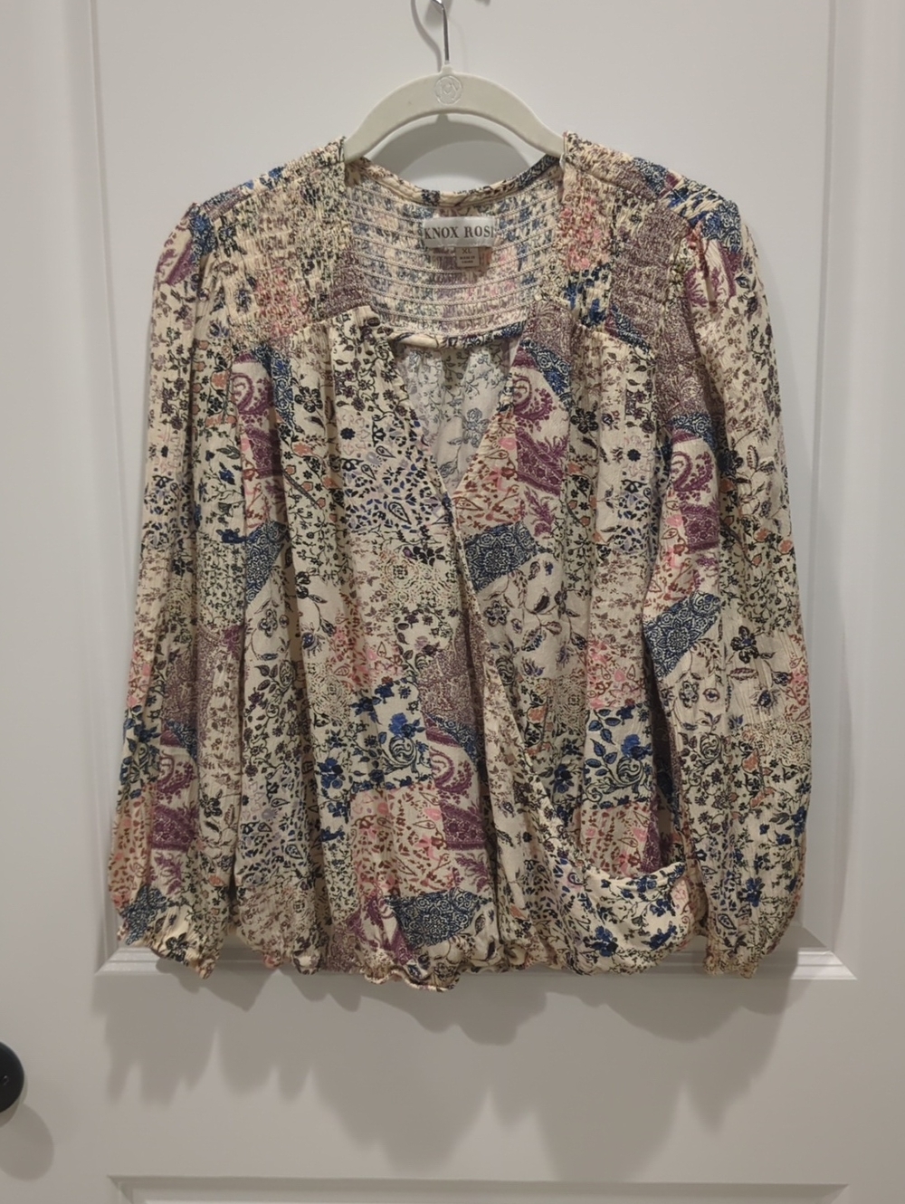 Knox Rose Cream Floral Patchwork Peasant Top